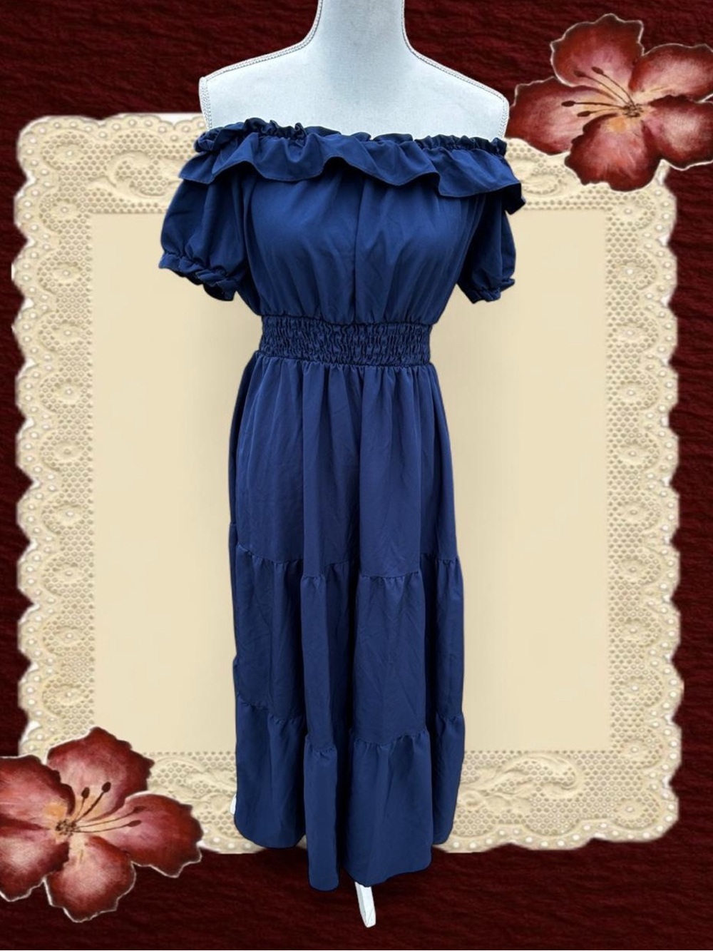 Off-Shoulder Ruffle Maxi Dress - Blue - Picture 2 of 2